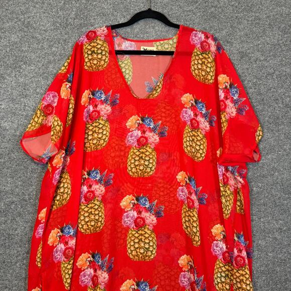 Show Me Your Mumu Kimono Womens Small Pineapple Print Red Sheer Cover Up Swim - Picture 4 of 9
